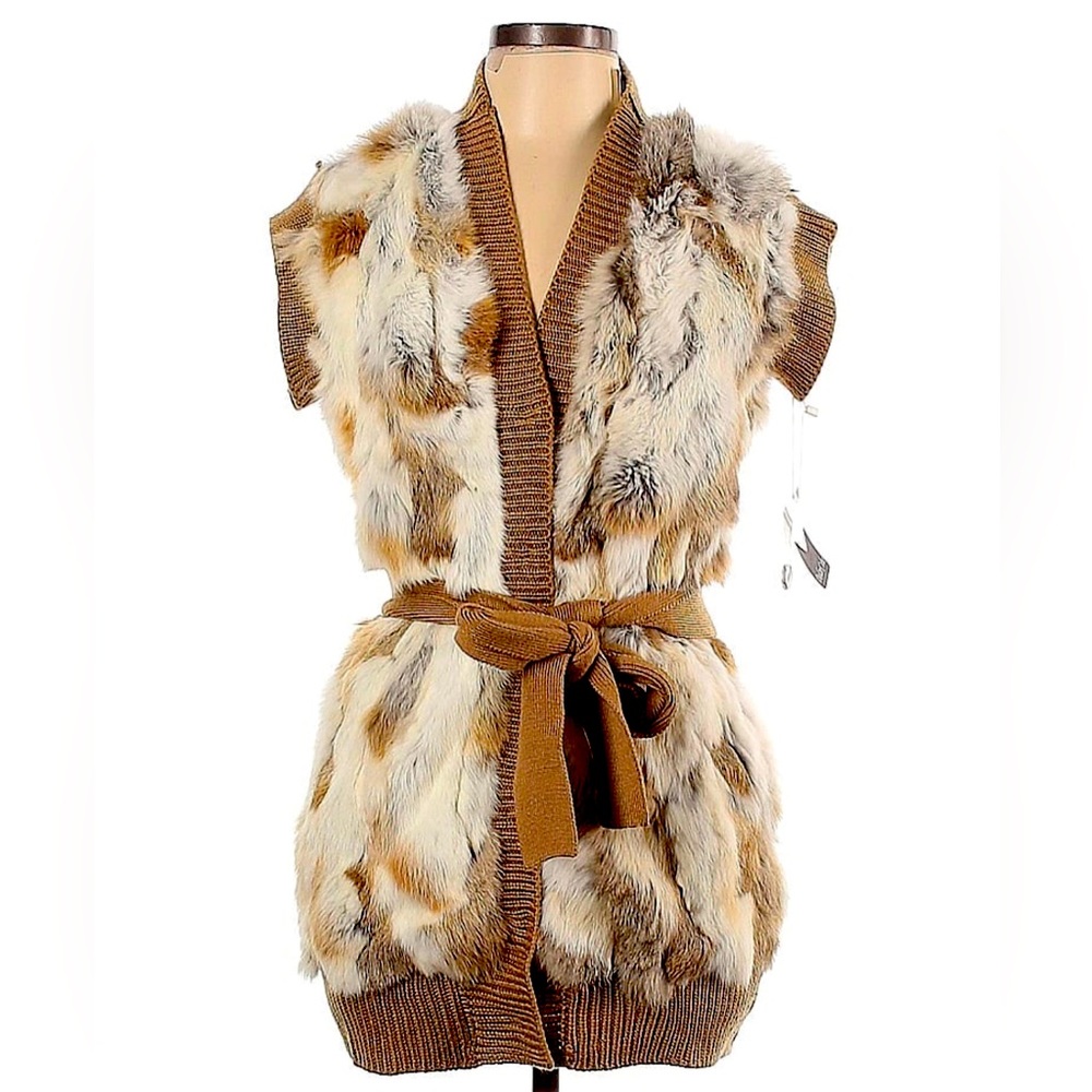Dolce Cabo Winter Fashion Vest, Warm Knit w/ Lining & Rabbit Fur